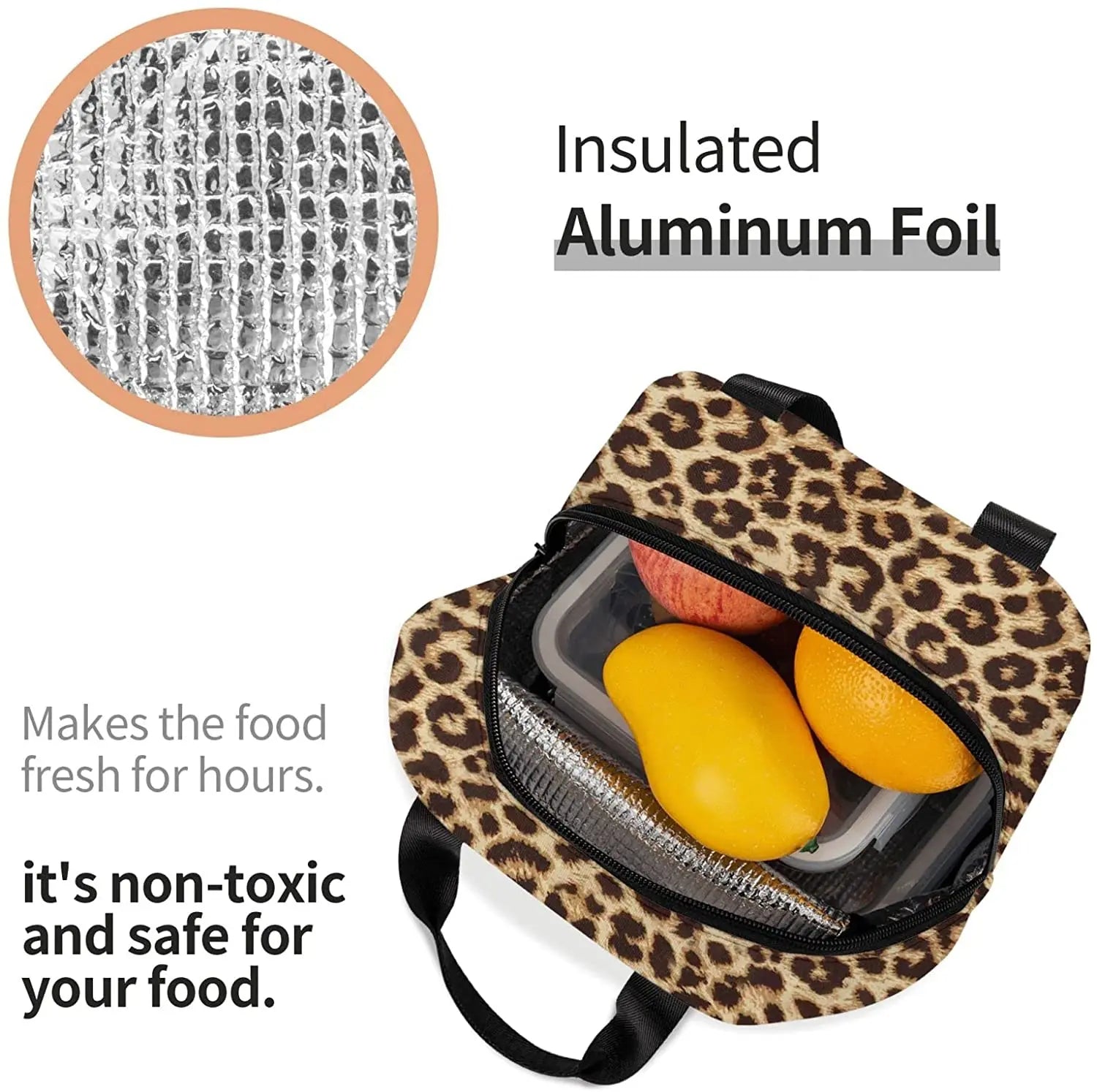 Leopard Print Lunch Bag Insulated Reusable Thermal Tote Bag for Women Men