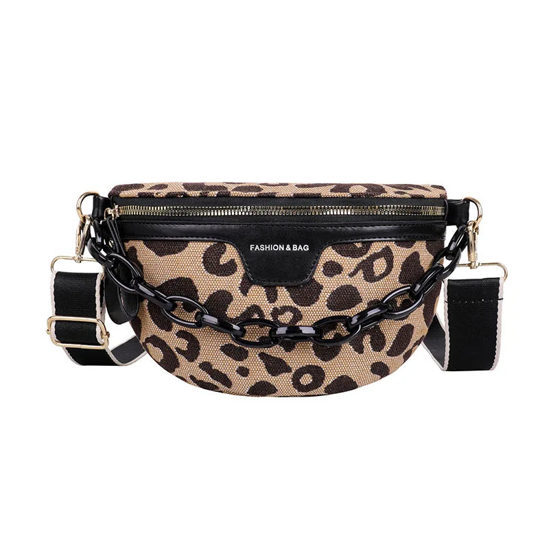 Leopard Print Zipper Waist Bag Women's Casual Vacation Chest Bag
