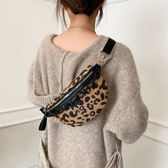 Leopard Print Zipper Waist Bag Women's Casual Vacation Chest Bag