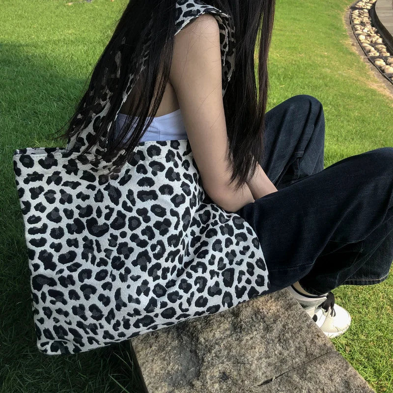 Leopard Shoulder Bags Women Large Capacity Students College Handbags