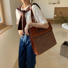 Leopard Shoulder Bags Women Vintage PU Underarm Large Capacity Top-handle Bag