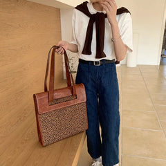 Leopard Shoulder Bags Women Vintage PU Underarm Large Capacity Top-handle Bag