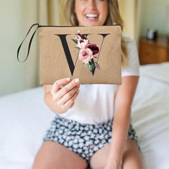 Flower Linen Makeup Clutch Bag Holiday Travel Organizer Case