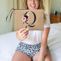 Flower Linen Makeup Clutch Bag Holiday Travel Organizer Case