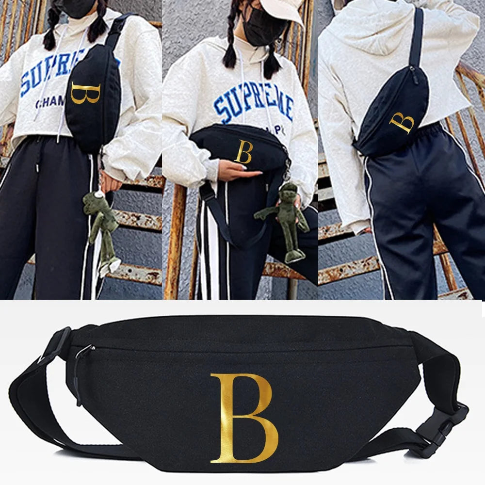 W Print Waist Bag Crossbody Bag Hip Hop Belt Bag Handbag