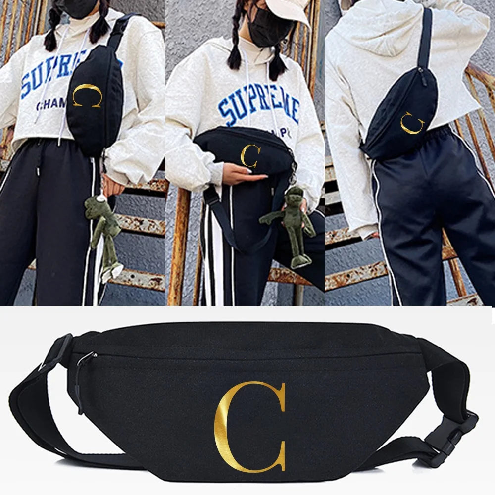 W Print Waist Bag Crossbody Bag Hip Hop Belt Bag Handbag