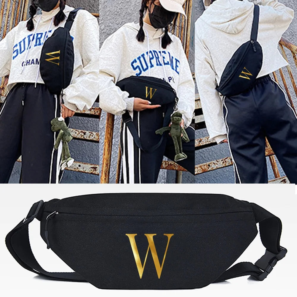 W Print Waist Bag Crossbody Bag Hip Hop Belt Bag Handbag