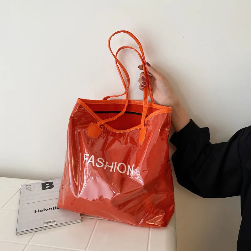Women PVC Reusable Shopping Bag Clear Beach Tote Bag Waterproof