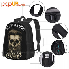 Great Beard Skull Hipster Barber Beards Backpack Sports Style
