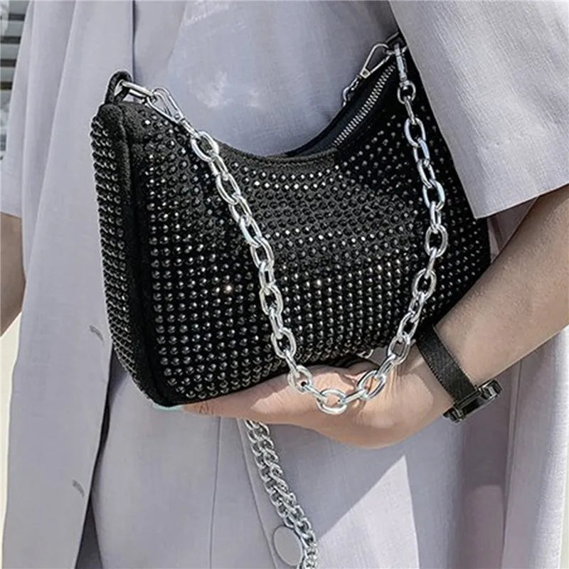 Light Bright Diamond Underarm Bag Chains Shoulder Messenger Bag