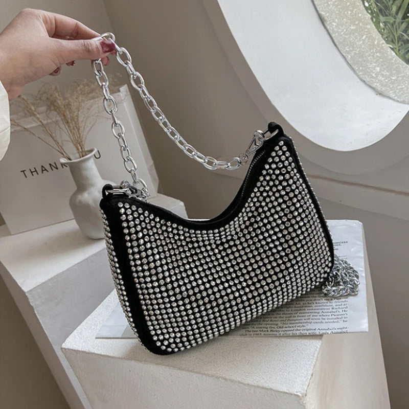 Light Bright Diamond Underarm Bag Chains Shoulder Messenger Bag