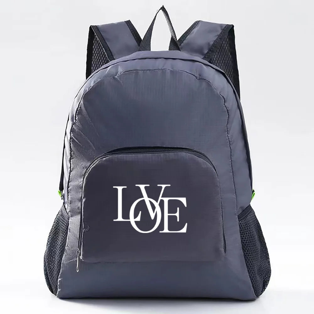 Foldable Backpack Sports Travel Hiking Bag Text Print Outdoor Pack