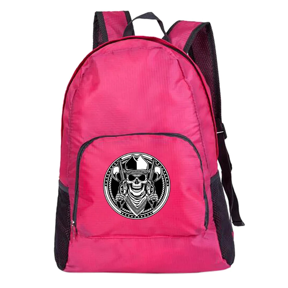 Skull Print Lightweight Folding Backpack Water Repellent Bag for Men Women