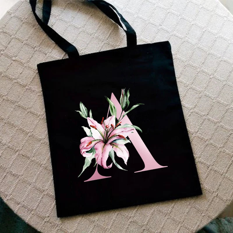 Lily Letter Print Women Shopping Bag Canvas Shoulder Eco Handbag
