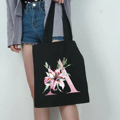 Lily Letter Print Women Shopping Bag Canvas Shoulder Eco Handbag