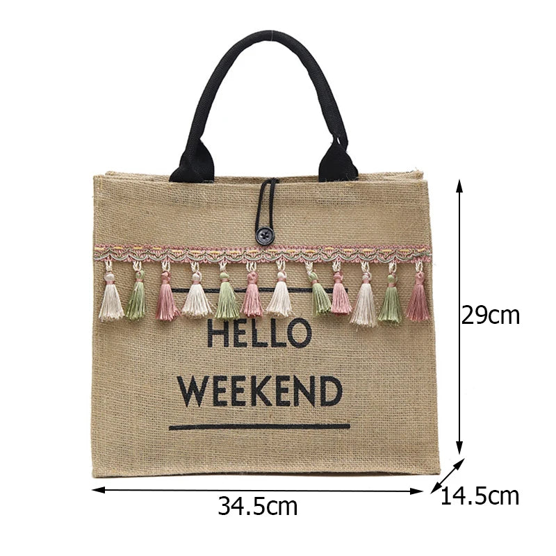 Large Capacity Linen Tote Bag for Women Handbags
