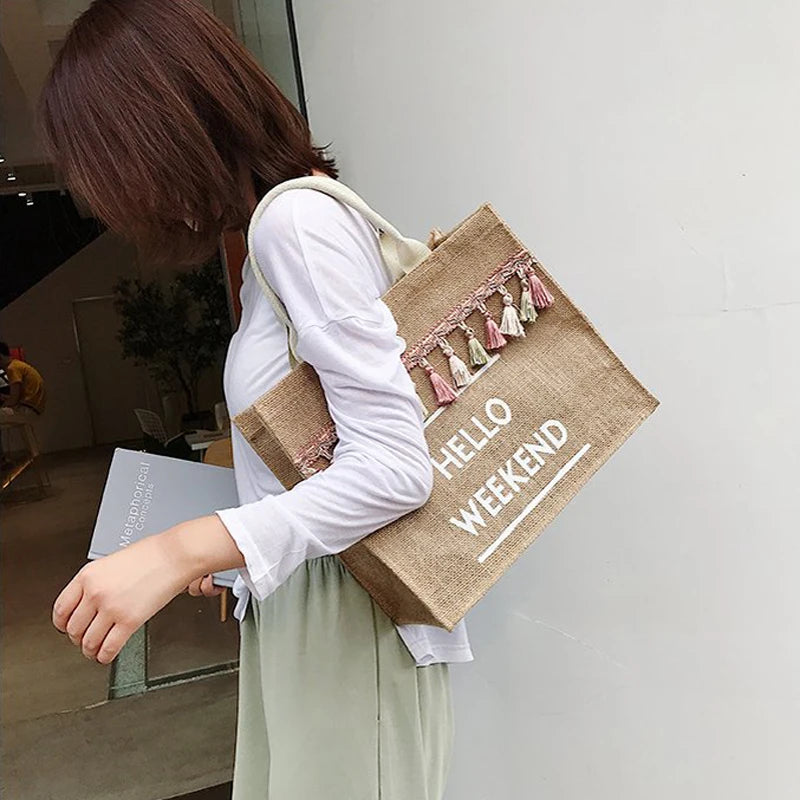 Large Capacity Linen Tote Bag for Women Handbags