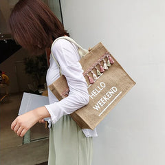 Large Capacity Linen Tote Bag for Women Handbags
