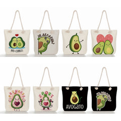 Avocado Print Linen Tote Shoulder Bag High Capacity Yoga Beach Bag