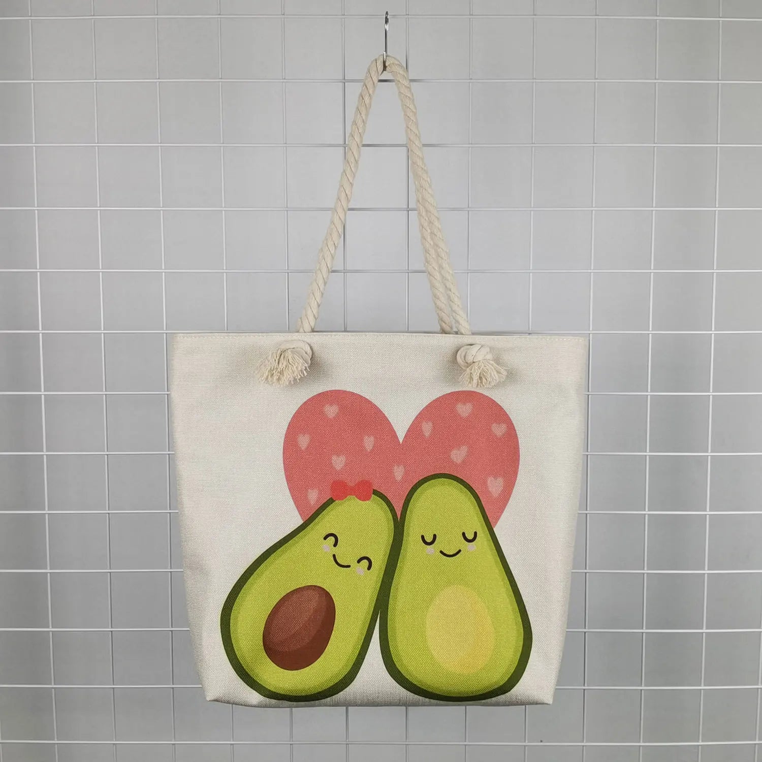 Avocado Print Linen Tote Shoulder Bag High Capacity Yoga Beach Bag