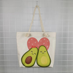 Avocado Print Linen Tote Shoulder Bag High Capacity Yoga Beach Bag