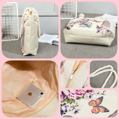 Avocado Print Linen Tote Shoulder Bag High Capacity Yoga Beach Bag