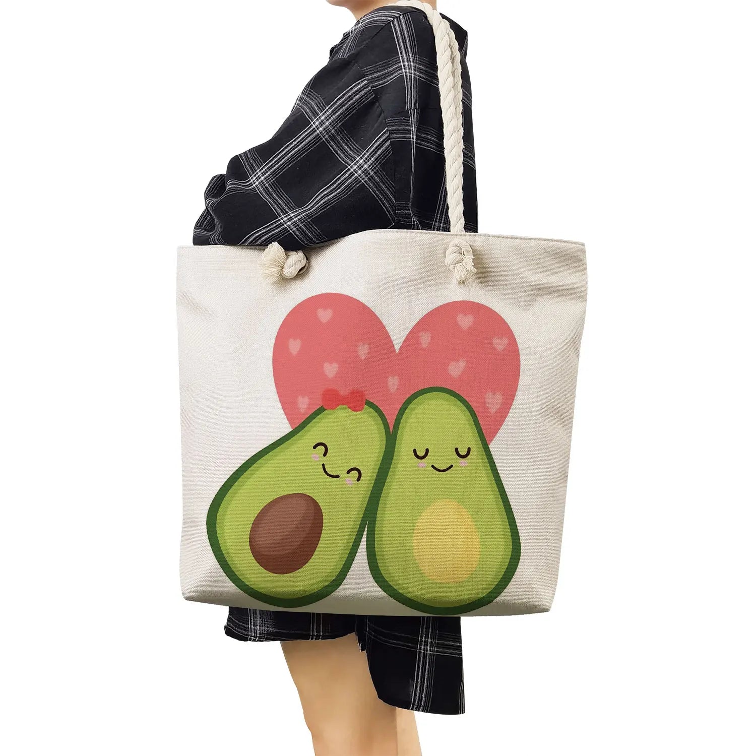 Avocado Print Linen Tote Shoulder Bag High Capacity Yoga Beach Bag