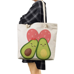 Avocado Print Linen Tote Shoulder Bag High Capacity Yoga Beach Bag