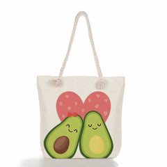 Avocado Print Linen Tote Shoulder Bag High Capacity Yoga Beach Bag
