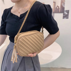 Retro Tassel Embroidery Thread Messenger Bag Chain PU Small Square Bag
