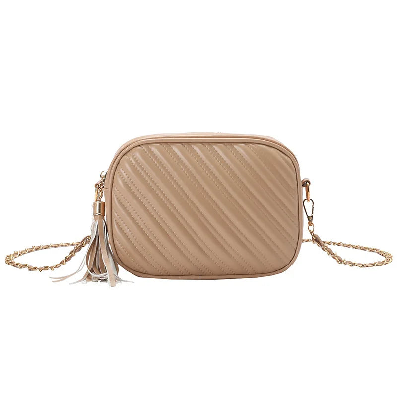 Retro Tassel Embroidery Thread Messenger Bag Chain PU Small Square Bag