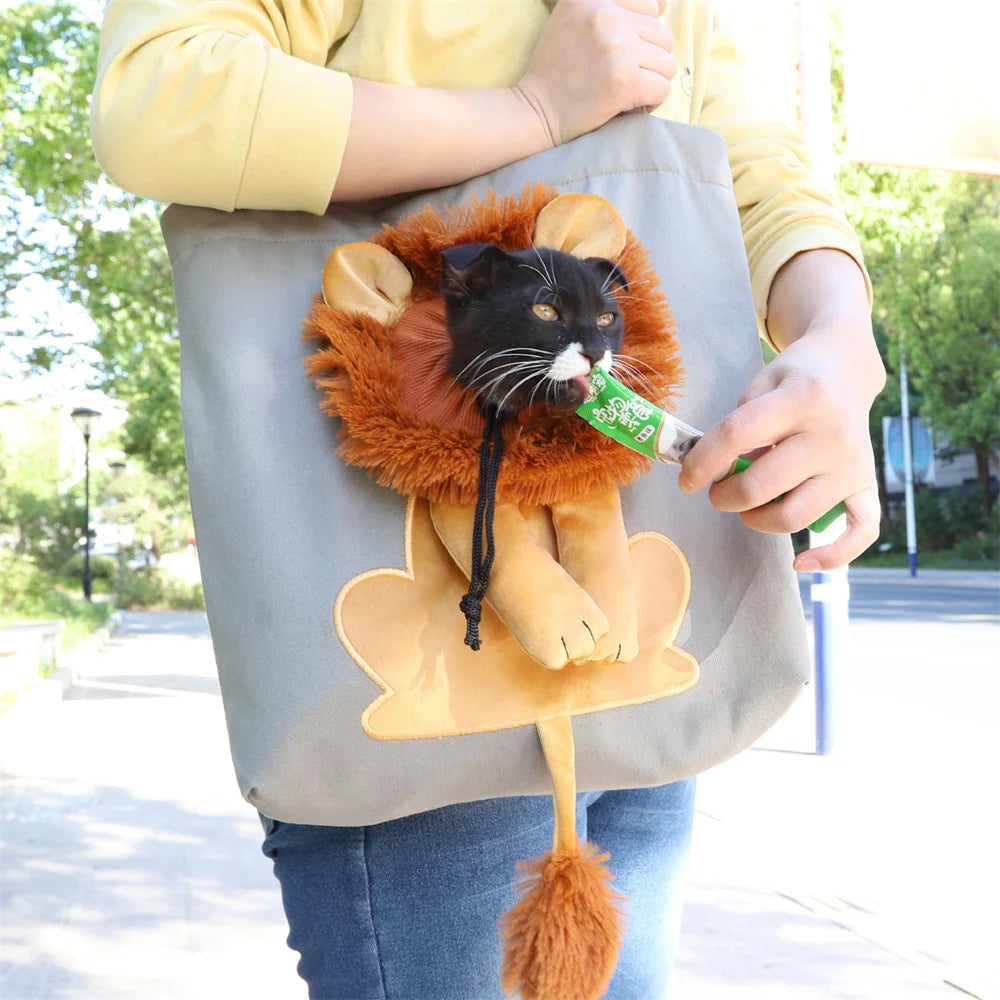 Lion Shape Cat Carrier Bag for Dogs Outdoor Pet Shoulder Bags Canvas Tote Pouch