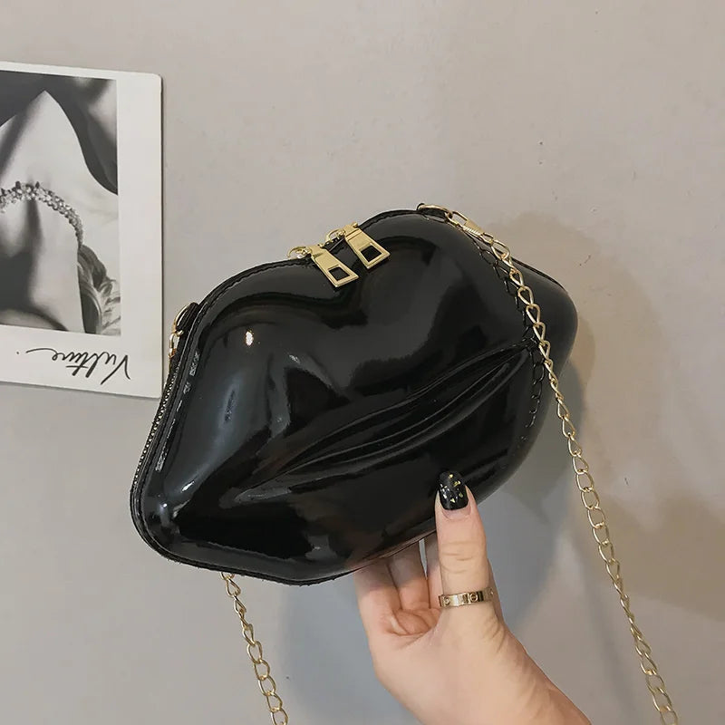 Lips Shape PVC Handbags Solid Zipper Shoulder Bag Crossbody Messenger