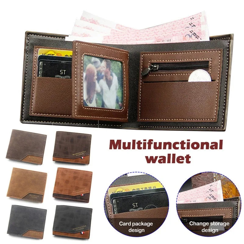 Men's Short Leather Wallet Vintage Money Bag Business Wallet