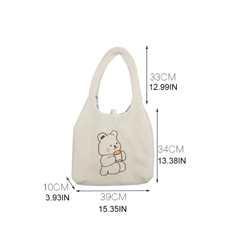 Embroidered Lamb Wool Shoulder Bag Large Capacity Women Shoulder Messenger Bag