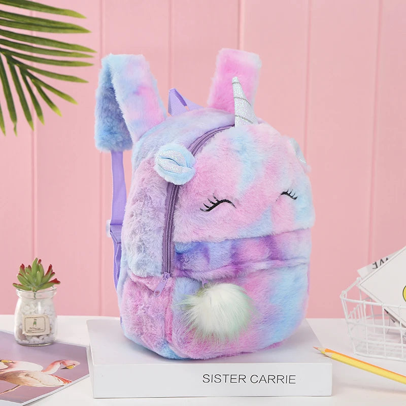 Kids Plush Animal Backpack Cute Cartoon Design Adjustable Zipper Closure