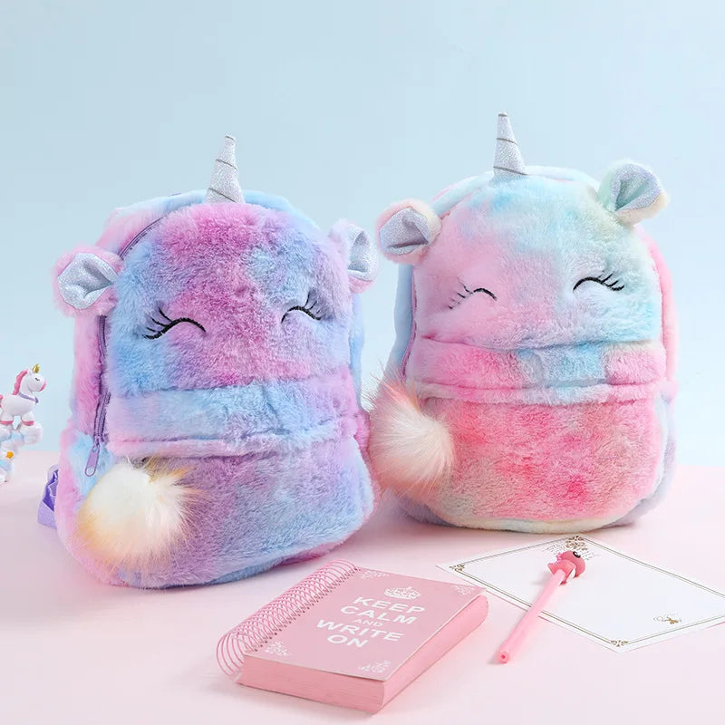 Kids Plush Animal Backpack Cute Cartoon Design Adjustable Zipper Closure