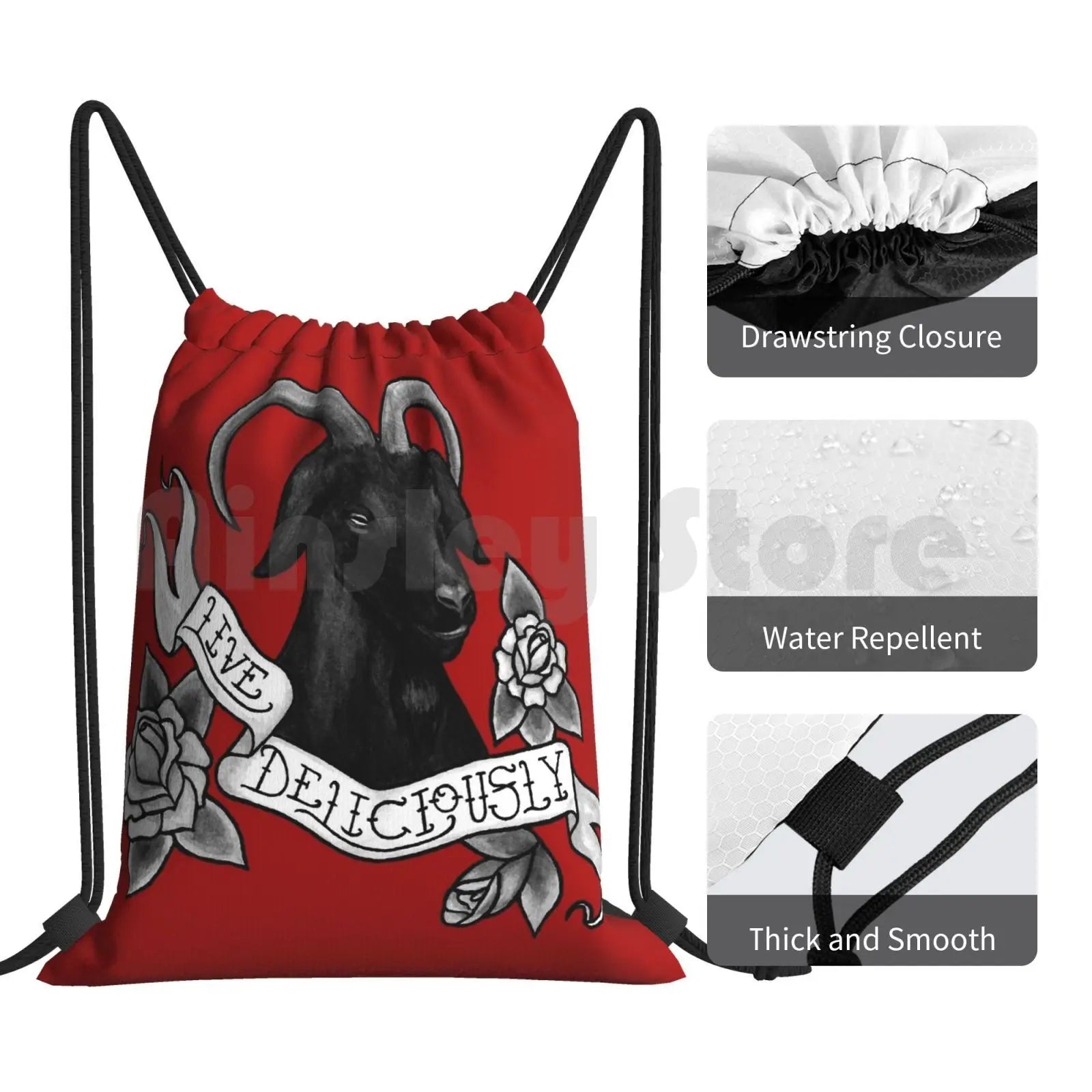 Live Deliciously Phillip Backpack Drawstring Bag Gym Waterproof Vvitch