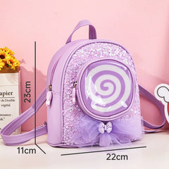 Lollipop Girl Kids Backpack Sequins LED Light