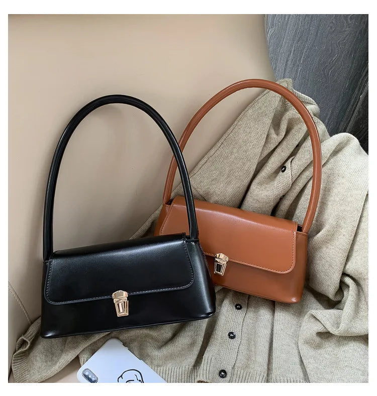 Long Underarm bag PU Leather Metal Hasp Lock women's Shoulder bag