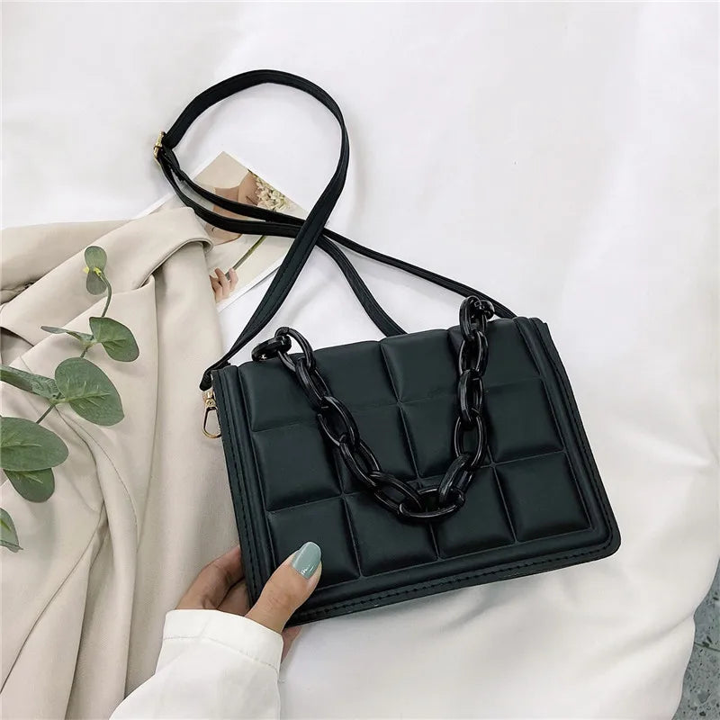 LongKeeper Embossed Flap Crossbody Bag Thick Chain Square Mini Handbags