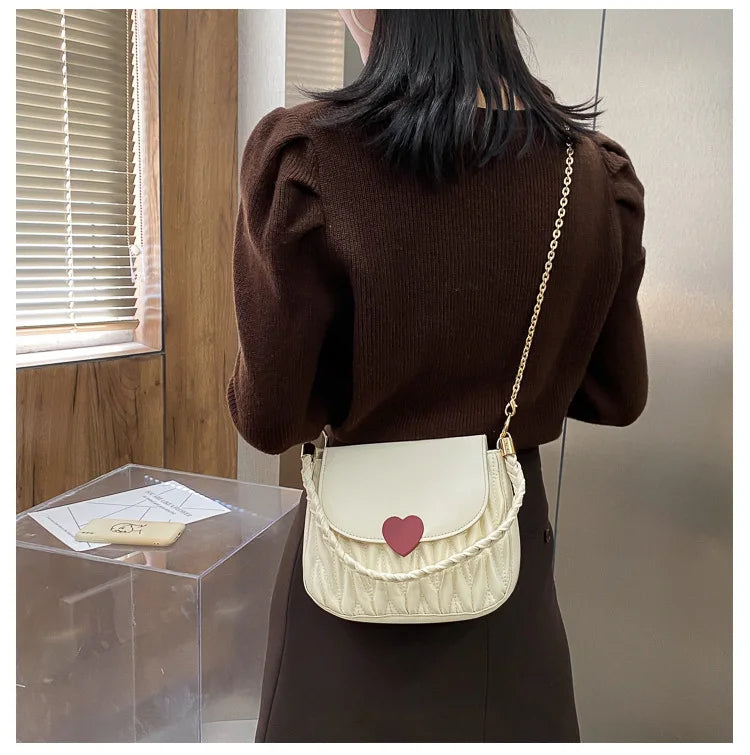 Love Pattern Messenger Handbags Women PU Leather Top-Handle Bag