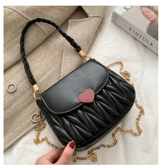Love Pattern Messenger Handbags Women PU Leather Top-Handle Bag