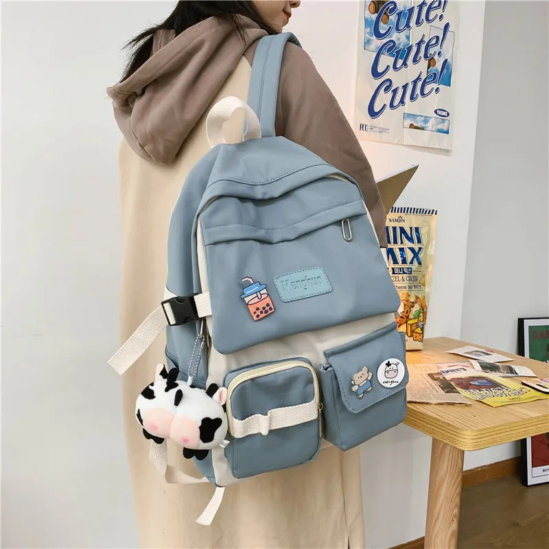 Waterproof Nylon Women Backpack Young Girl Student Schoolbag