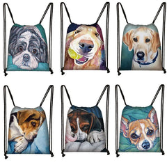 Lovely Dog Prints Drawstring Backpack Eco Polyester Casual School Shoulder Bags