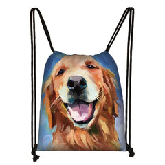 Lovely Dog Prints Drawstring Backpack Eco Polyester Casual School Shoulder Bags