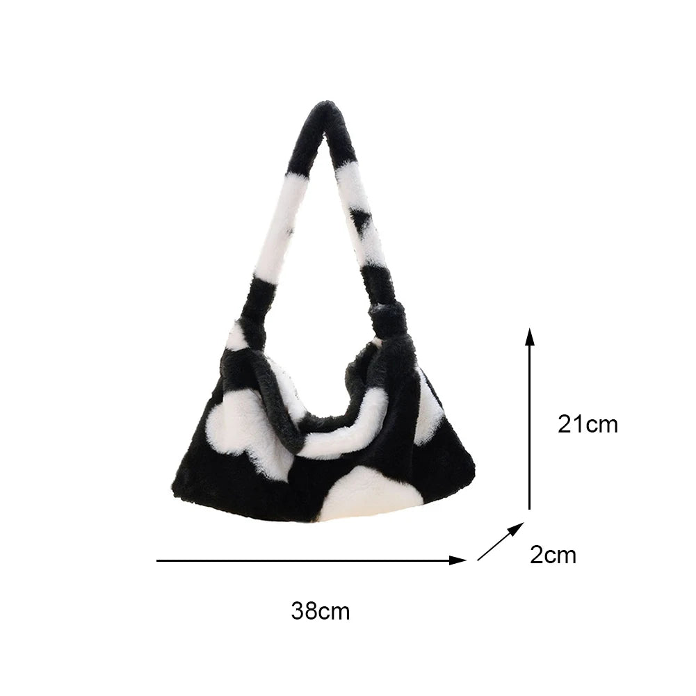 Heart Print Plush Shoulder Bag Women Casual Winter Hit Soft Small Shoulder Bags