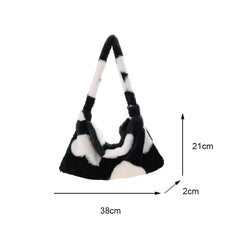 Heart Print Plush Shoulder Bag Women Casual Winter Hit Soft Small Shoulder Bags