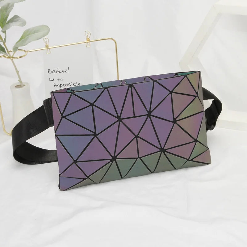 Luminous Waist Bag Holographic Fanny Pack Geometric Waist Pack Laser Chest Pouch