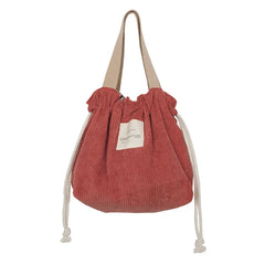 Corduroy Canvas Lunch Bag Drawstring Picnic Tote Eco Cotton Cloth Handbag